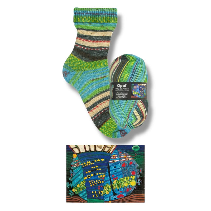 Opal SOCKENWOLLE NACH HUNDERTWASSER - BONIFAKTUR - 1432 Der Blaue Mond - in Variation nach Hundertwasser - Werk 650 - Opal SOCKENWOLLE NACH HUNDERTWASSER